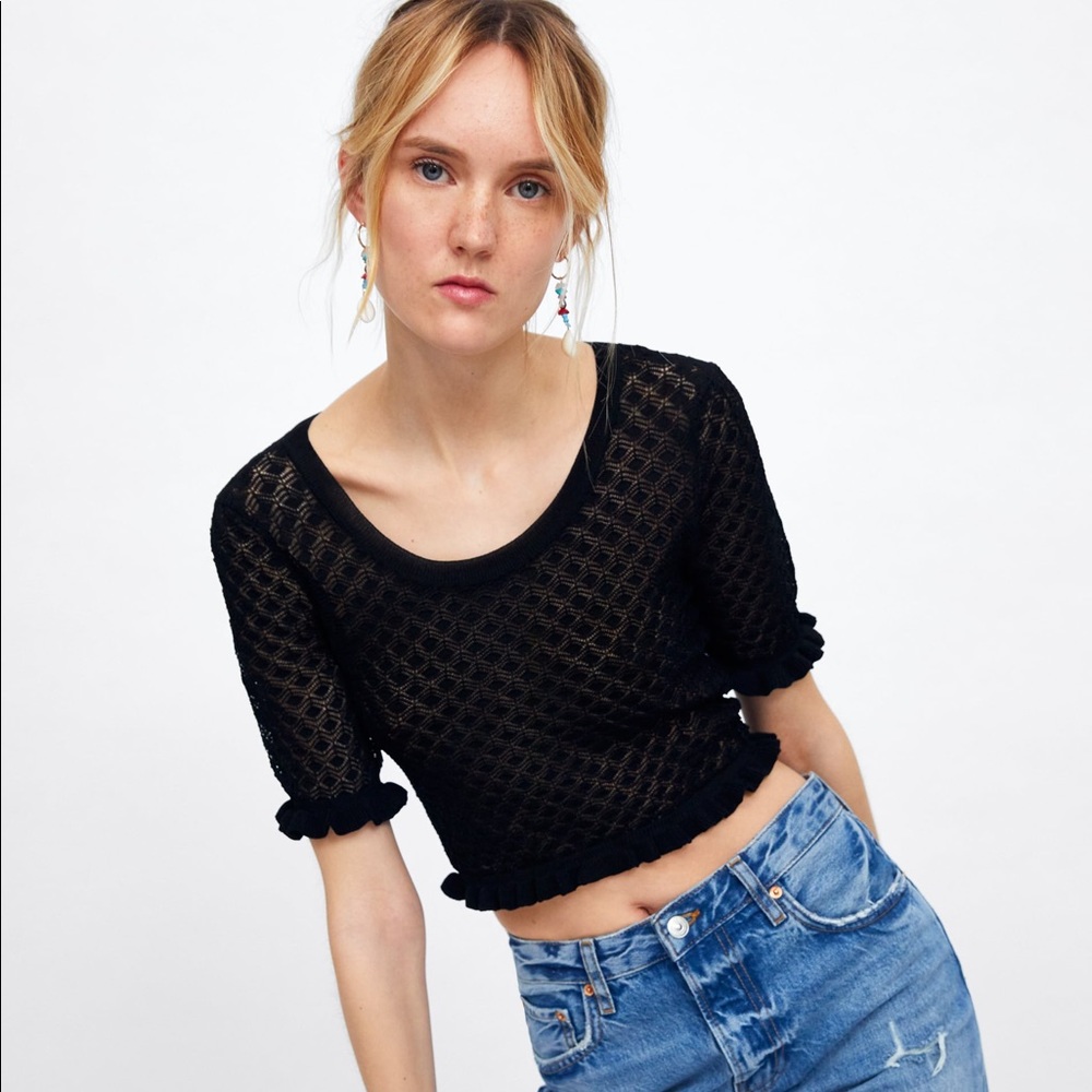 ZARA Textured Crop Sweater Top NWT SZ S, M, L Blk